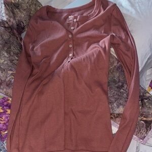 SO Women's Button Down Henley Top - Dusty Rose